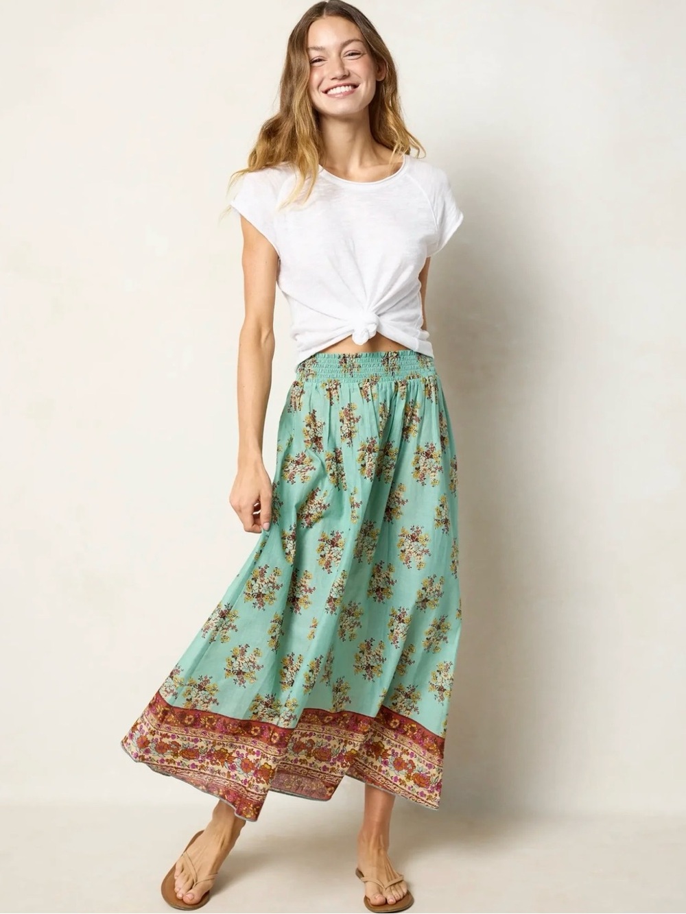 Women’s Floral Smocked Maxi Skirt - Mint Green